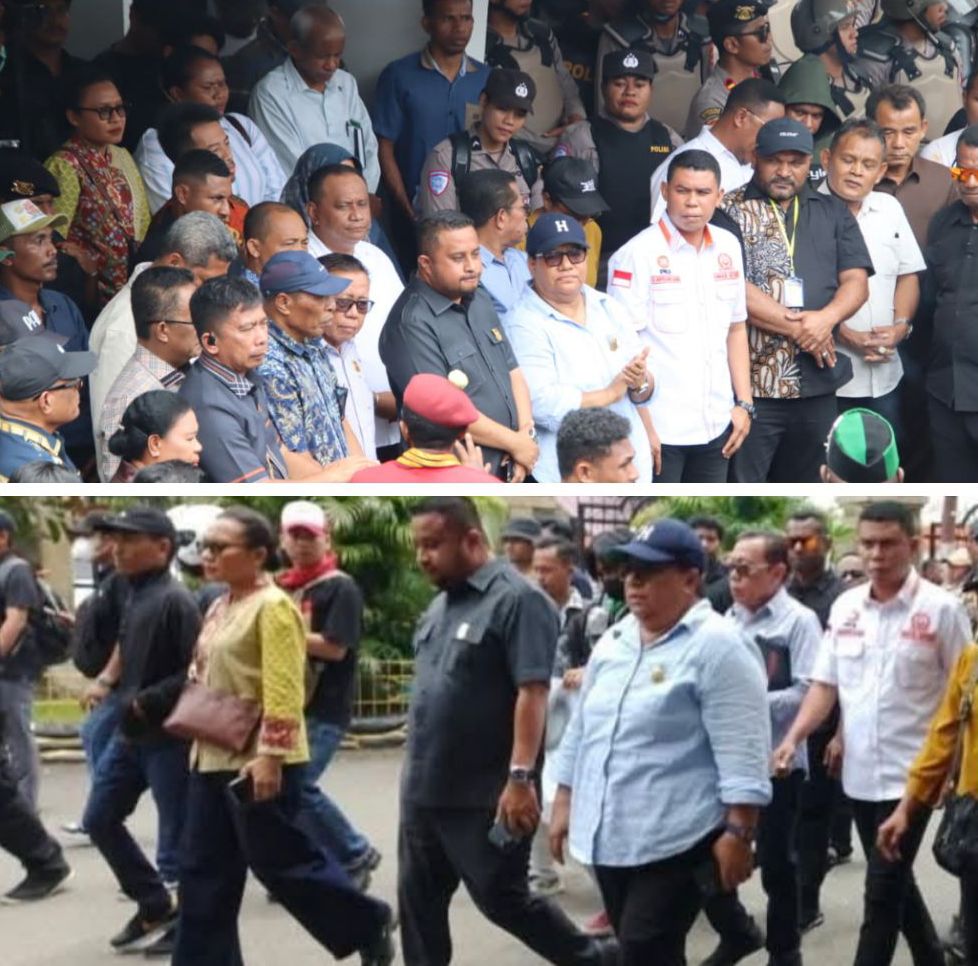 Ketua DPR Papua Denny Henry Bonai bersama dua Wakilnya Respon cepat terima aspirasi Unjuk rasa Mahasiswa kelompok Cipayung