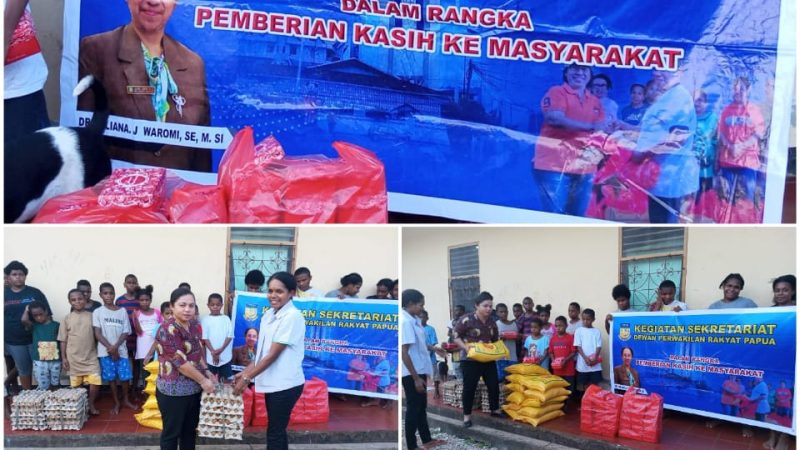 Sekwan DPR Papua Serahkan Bantuan Sembako kepada anak anak Yatim-piatu Panti Asuhan Pembawa Terang di SPN Polda Papua