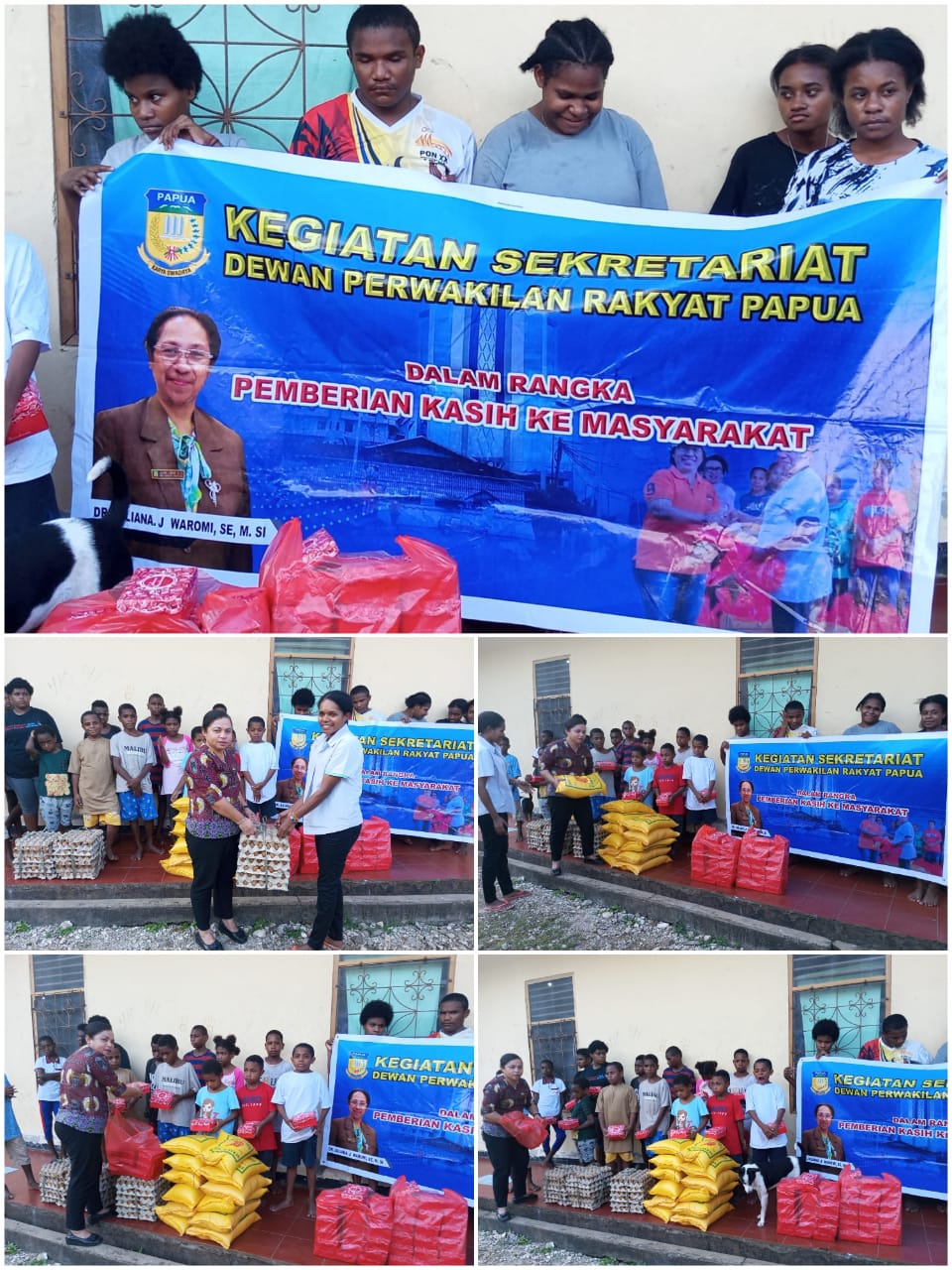 Sekwan DPR Papua Serahkan Bantuan Sembako kepada anak anak Yatim-piatu Panti Asuhan Pembawa Terang di SPN Polda Papua